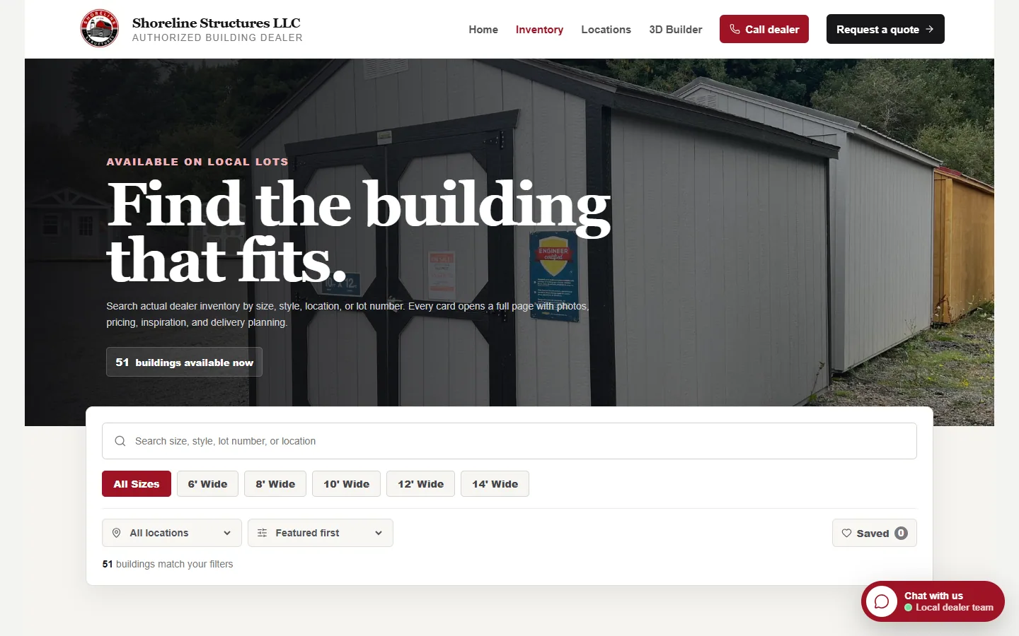 A BarnSales dealer website showing searchable available inventory
